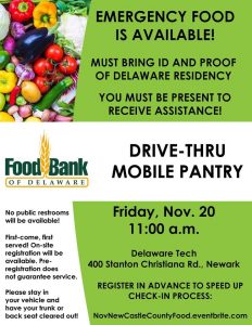 Food Bank of Delaware- Drive thru mobile pantry- Nov. 20th 2020 - Town ...