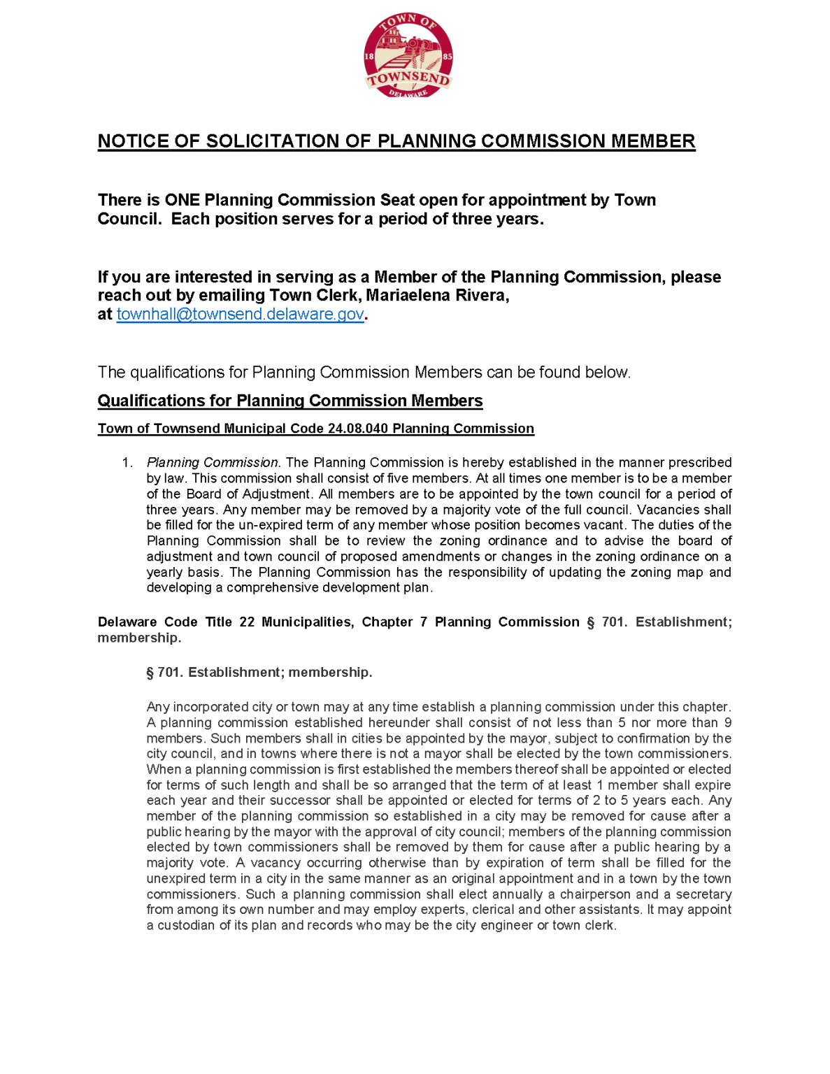 06/29/2023 REMINDER Solicitation for Planning Commission & Board of