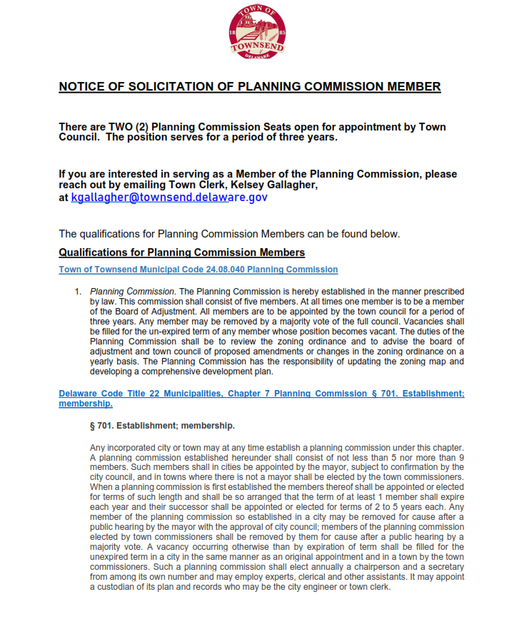 Notice of Solicitation of Planning Commission members